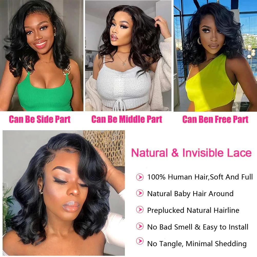 Brazilian Body Wave Short Bob Wig 13x4 Lace Frontal 4x4 Closure Human Hair Wig 200 Density For Women With Natural Wave Bob Wigs