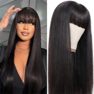 Peruvian Straight Human Hair Wig With Bangs Remy
